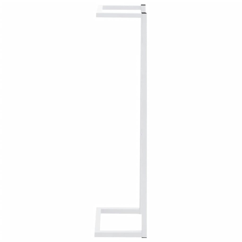 White steel towel rack, 9.8x7.9x37.4 inches, with side arms for hanging towels.