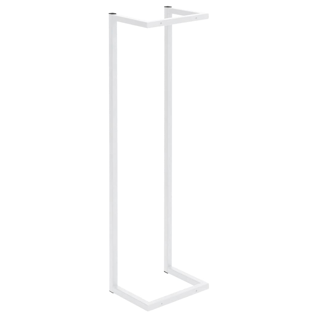 White steel towel rack standing 37.4 inches tall with a slim 9.8 by 7.9 inch base.