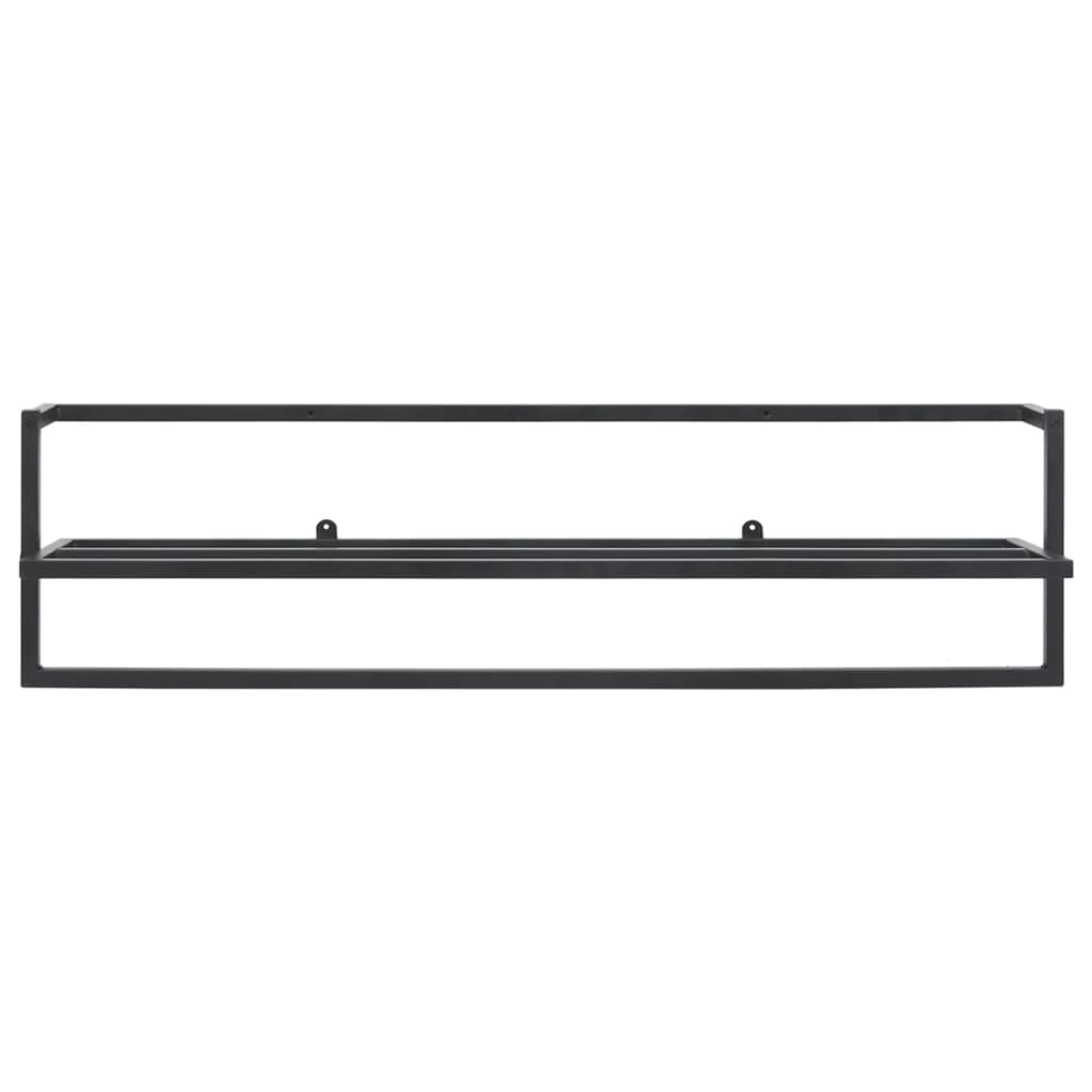 Black iron towel rack with shelf, 37.4 by 9.8 by 8.7 inches.