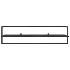 Black iron towel rack with shelf, 37.4 by 9.8 by 8.7 inches.