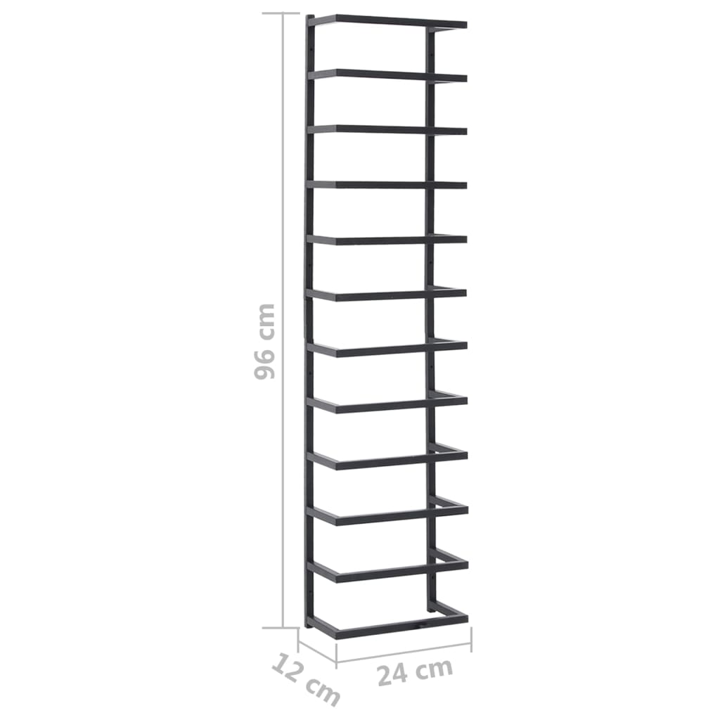 Black steel towel rack with wall-mounted bars, measuring 9.4x4.7x37.8 inches.