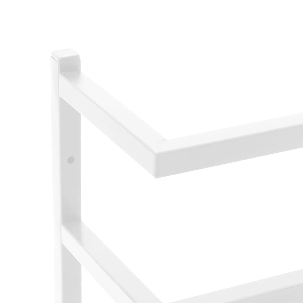 White steel towel rack, 9.4 x 4.7 x 37.8 inches, with vertical bars.