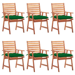 Patio Chair Set of 6 Wood and Green Cushion