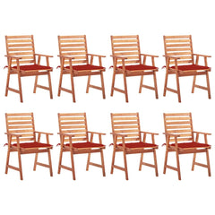 Patio Chair Set of 8 Red Solid Acacia wood Standard Stackable