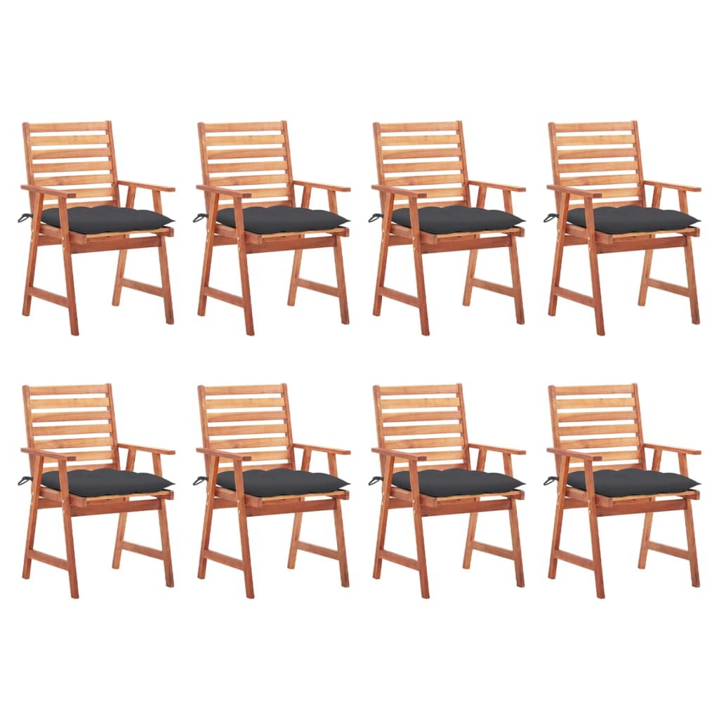 Outdoor Chair Set of 8 Anthracite Solid Acacia Wood Standard