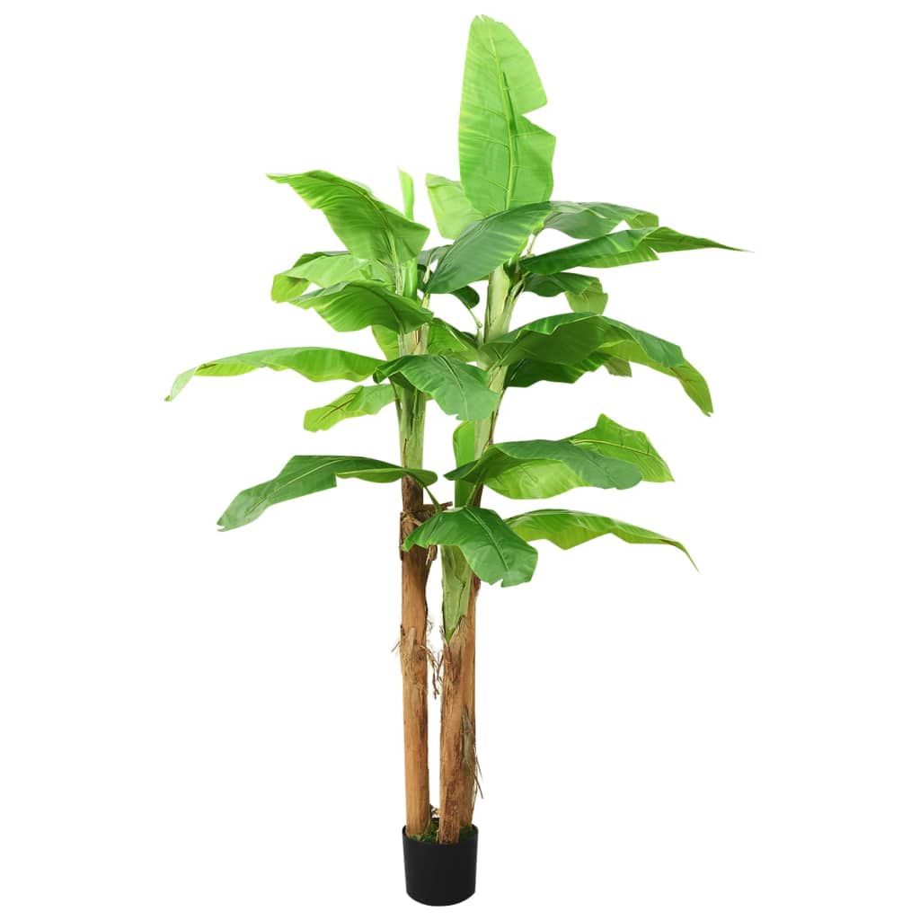 Tall artificial banana tree with 24 green leaves in a black pot, 118.1 inches high.