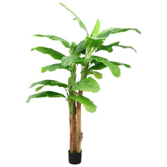 Bostome artificial banana tree with 24 green leaves in a black pot, 118.1 inches tall.