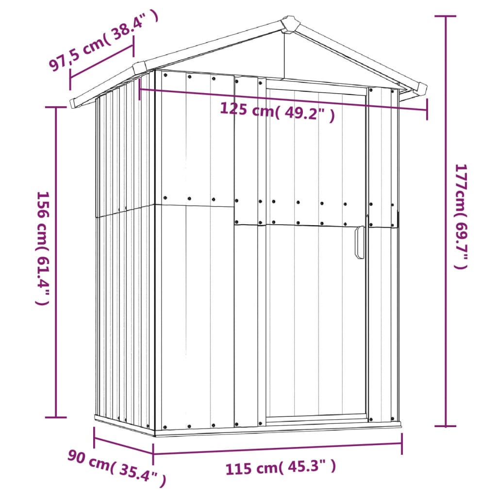Garden Shed Gray 49.6x38.4x69.7 Galvanized Steel