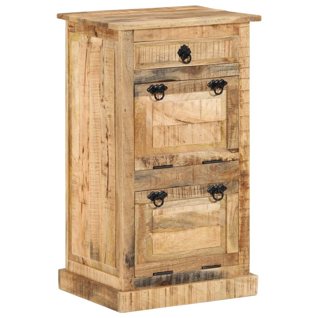 Bostome 4-layer solid rough mango wood shoe cabinet with drawer and doors.