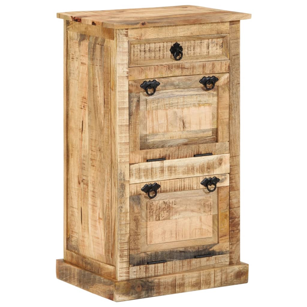 Bostome 4-layer solid rough mango wood shoe cabinet with drawer and antique-style doors.