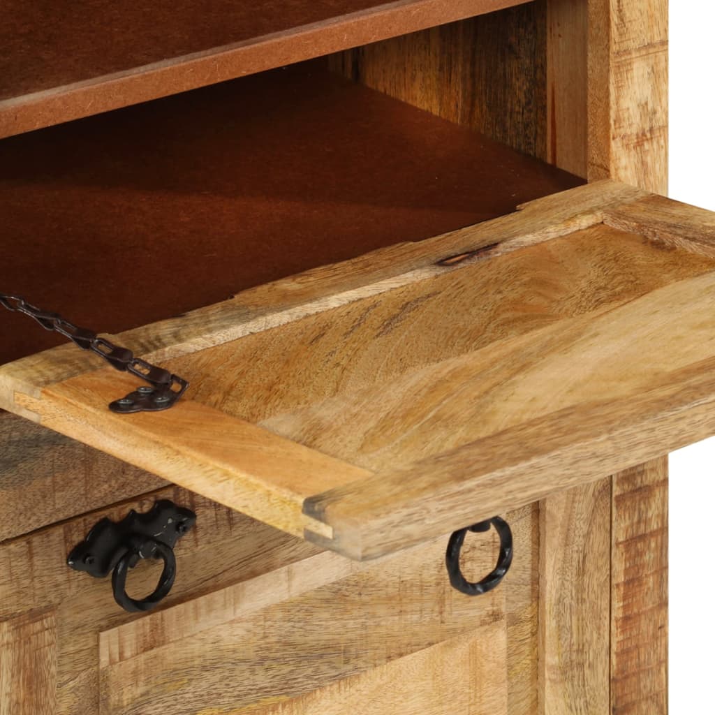 Bostome 4-layer mango wood shoe cabinet with open drawer and shelves.