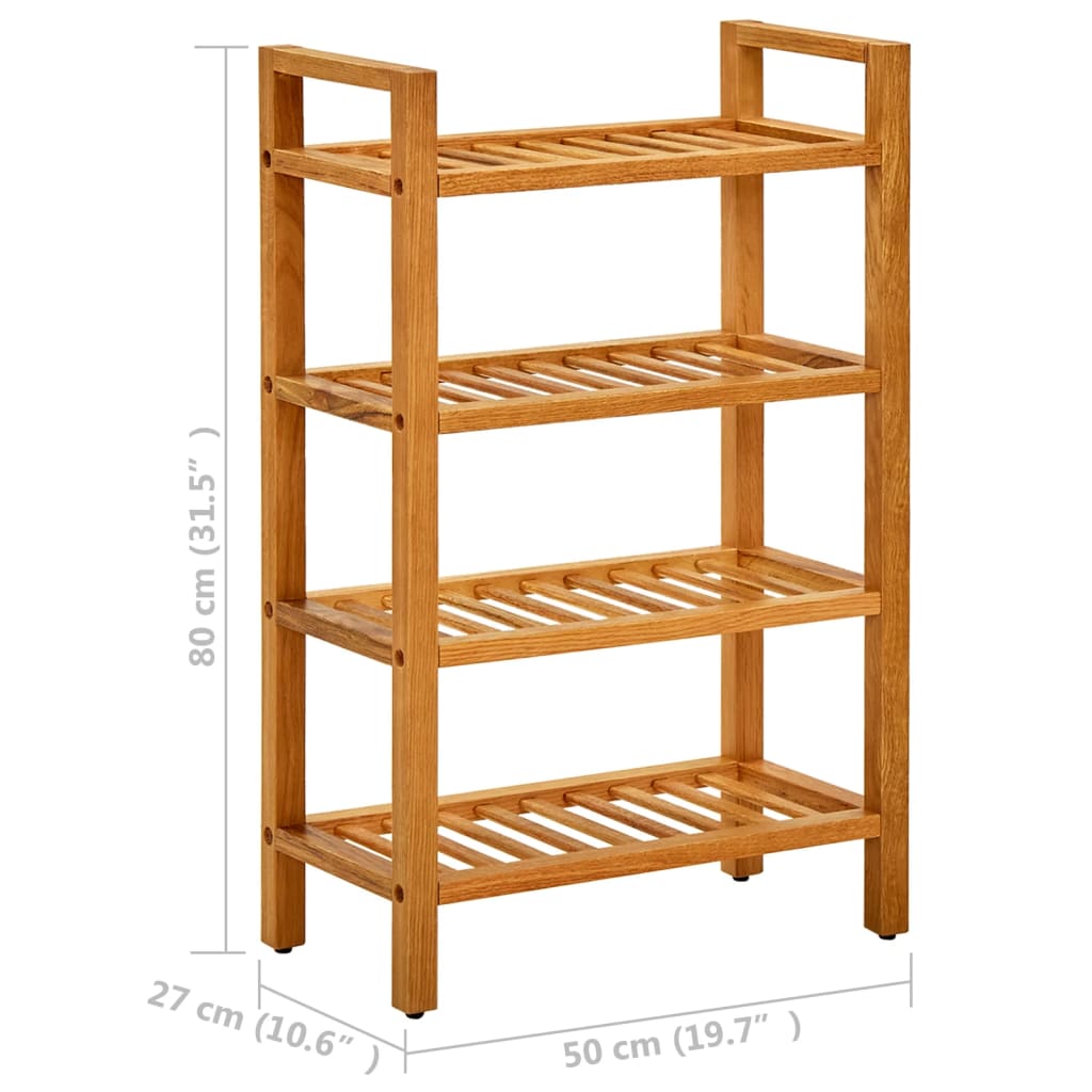 Shoe Rack with 4 Shelves 19.7x10.6x31.5 Solid Oak Wood