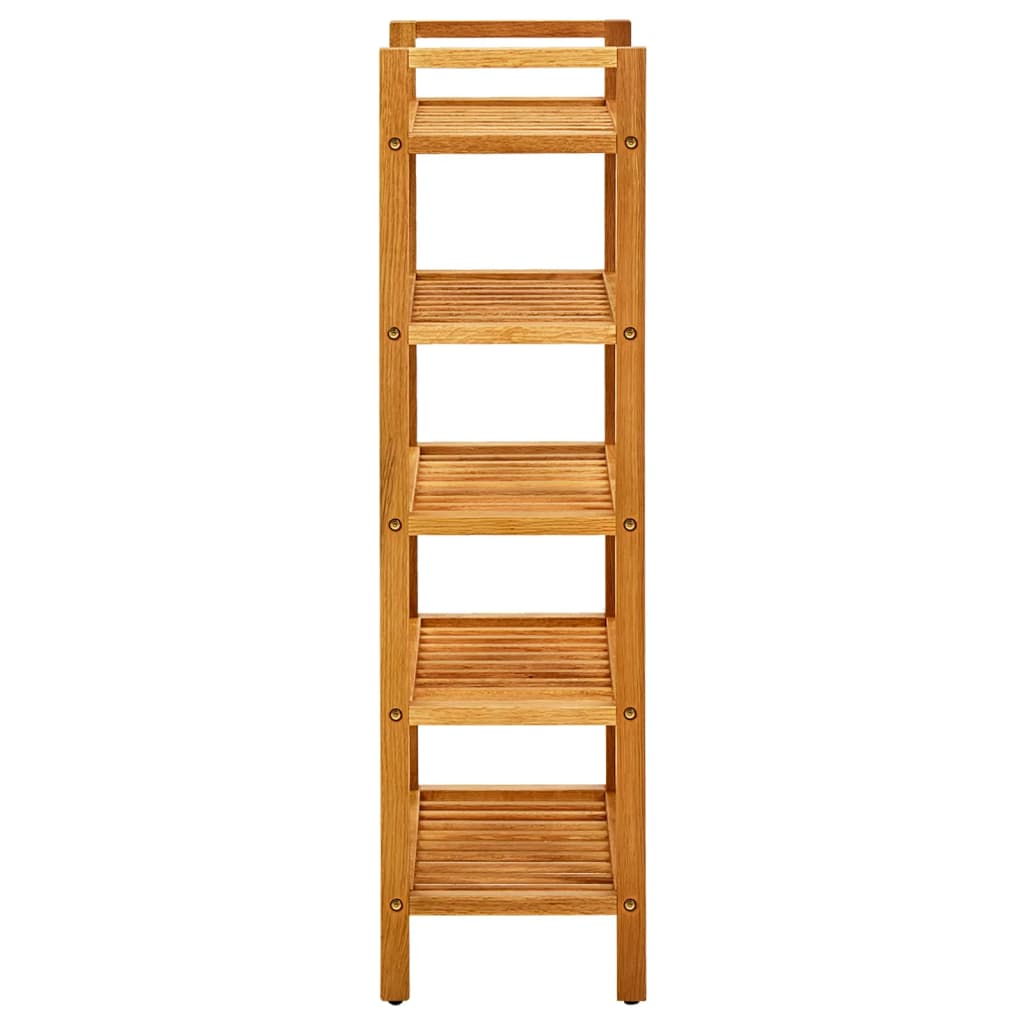 Tall solid oak wood shoe rack with five open shelves, measuring 19.7x10.6x39.4 inches.