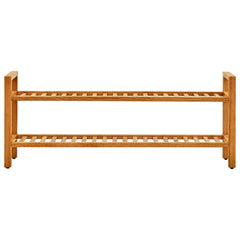 Two-shelf solid oak wood shoe rack, 39.4x10.6x15.7 inches, with slatted shelves.