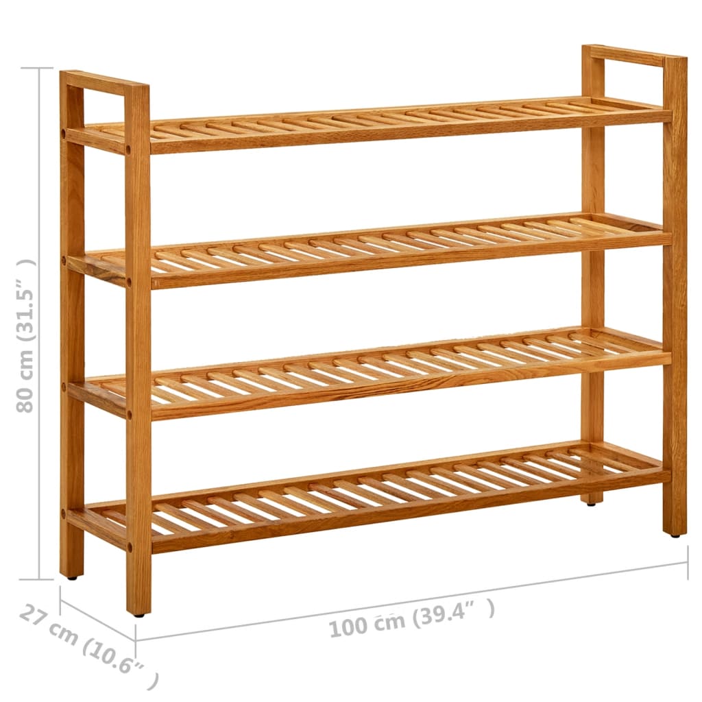 Shoe Rack with 4 Shelves 39.4x10.6x31.5 Solid Oak Wood