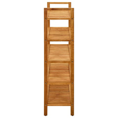 Solid oak 5-shelf shoe rack, 39.4 inches wide and 39.4 inches high, with top handle.