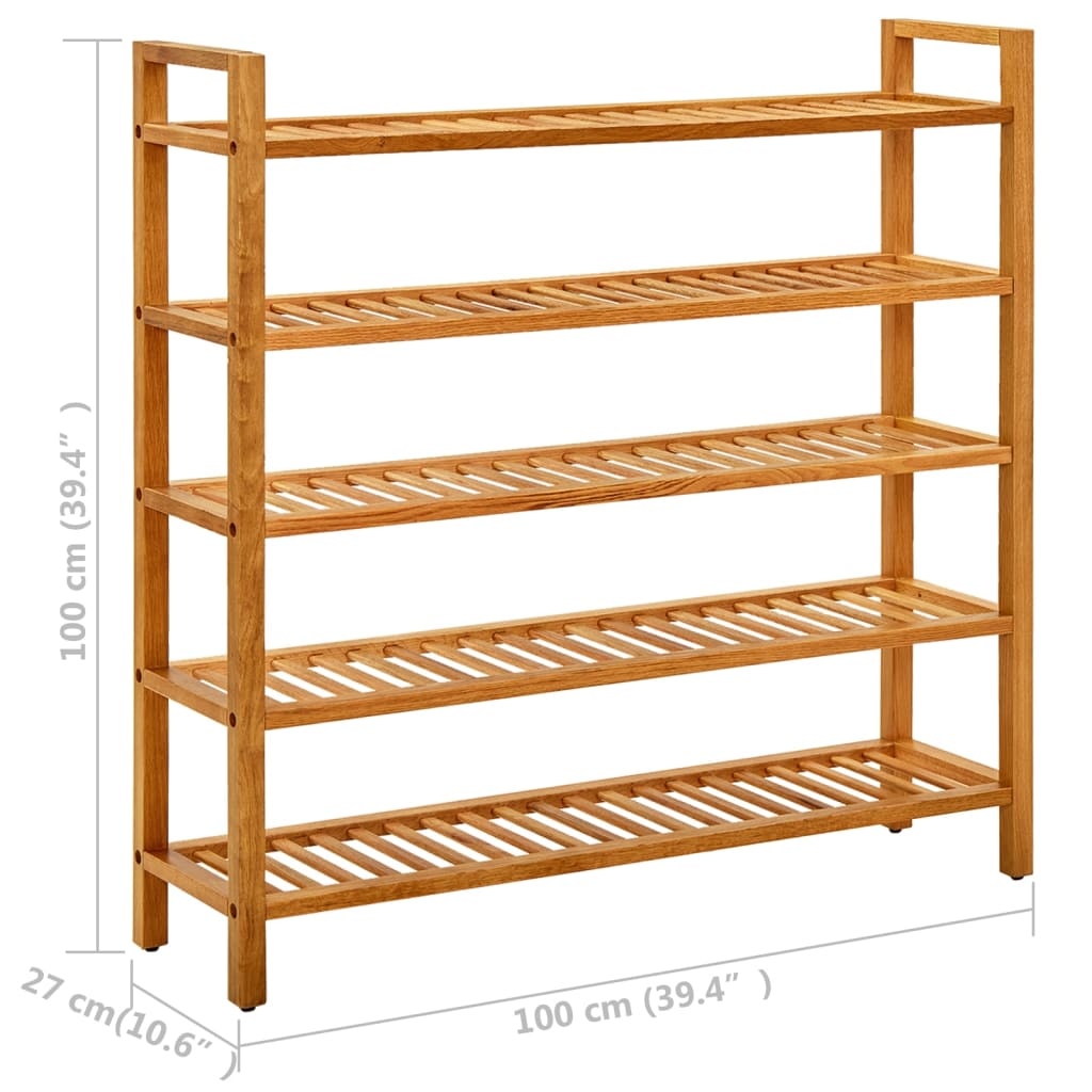 Bostome solid oak 5-shelf shoe rack, 39.4 inches wide by 39.4 inches high.