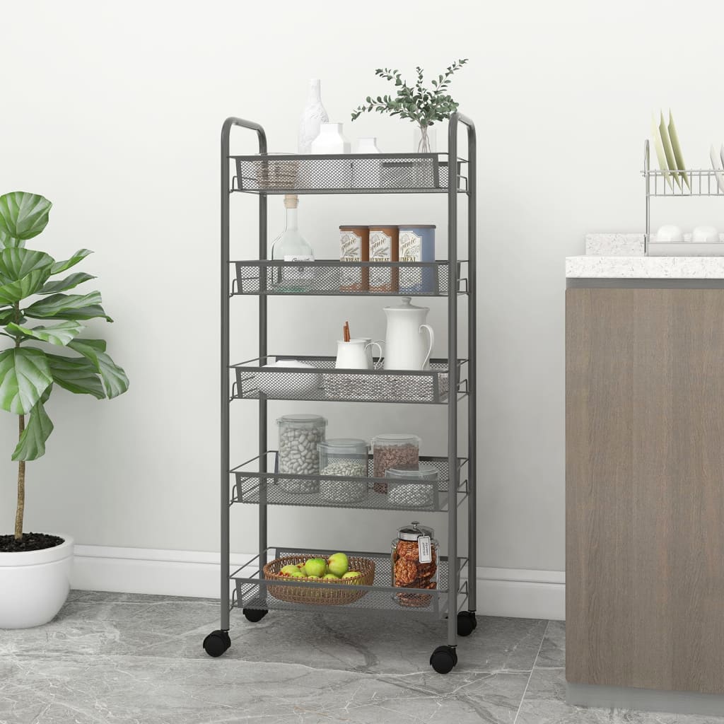 5-Tier Kitchen Trolley Gray 18.1x10.2x41.3 Iron