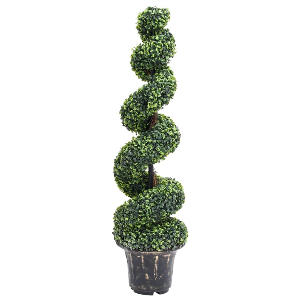 A 46.1-inch artificial boxwood spiral plant in a dark pot.
