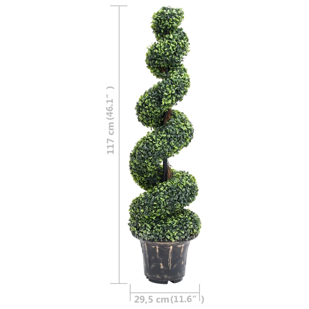 A 46.1-inch green artificial boxwood spiral plant in a dark pot.