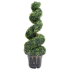 39.4-inch artificial green boxwood spiral plant in a black pot.