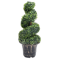 Bostome artificial boxwood spiral plant in green, 35 inches tall with textured leaves.