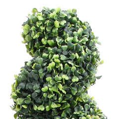 35-inch artificial boxwood spiral plant in green with textured leaves and sturdy metal stem.