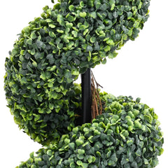 35-inch artificial boxwood spiral plant with textured green leaves and sturdy metal stem.