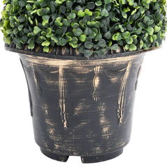 Bostome artificial boxwood spiral plant in green, 35 inches tall with textured leaves.