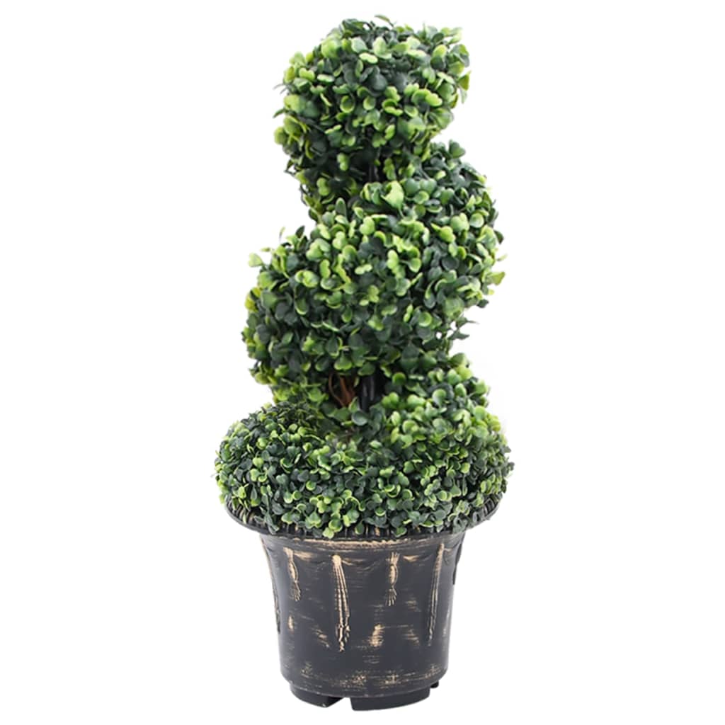 A 23.2-inch artificial green boxwood spiral plant in a black pot.