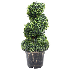 A 23.2-inch artificial green boxwood spiral plant in a black pot.