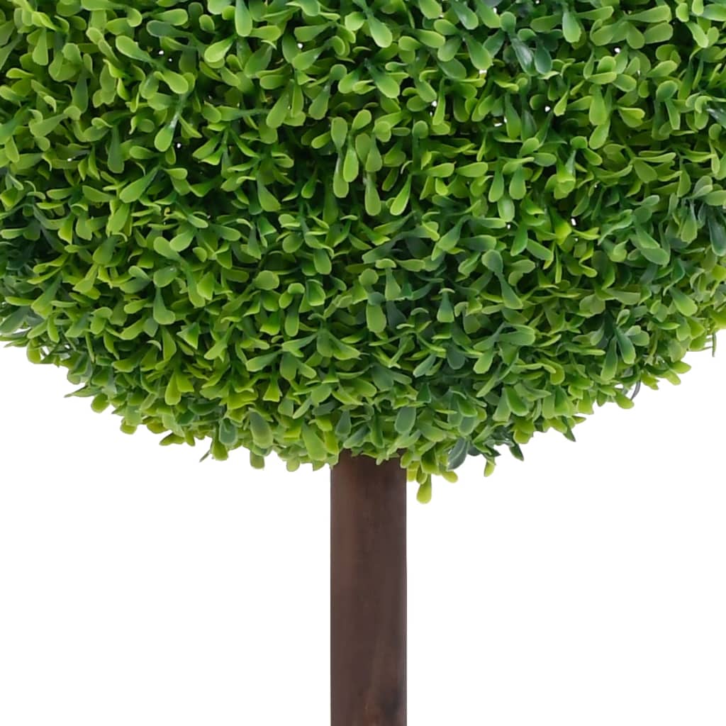 Artificial green boxwood ball plant on wooden stem, 28 inches tall.