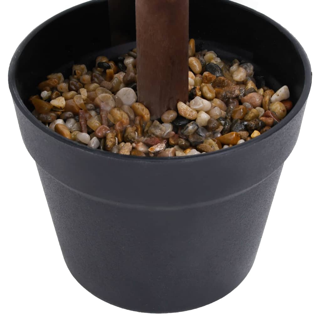 Artificial double ball boxwood plant in black pot with gravel and wooden stem, 23.6 inches tall.