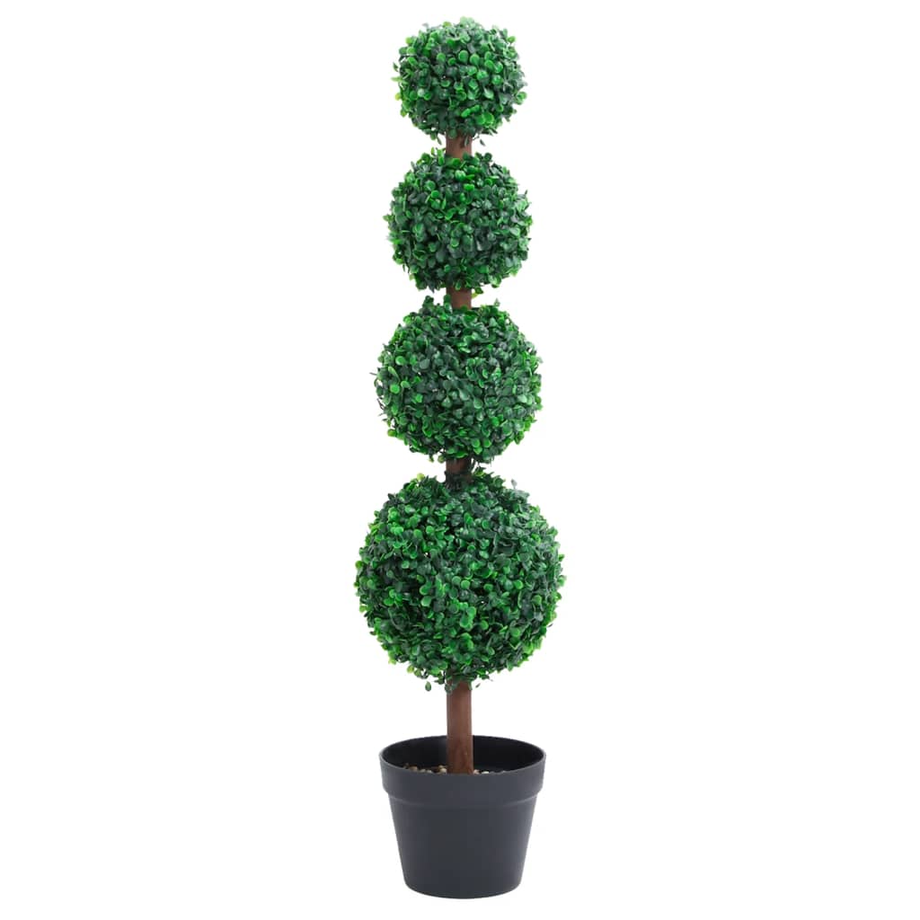 A 35.4-inch artificial boxwood plant with four green topiary balls in a black pot.