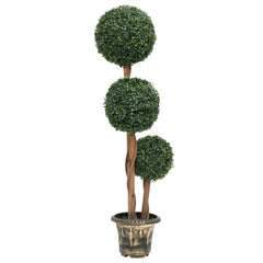 A 46.9-inch artificial triple ball boxwood plant in green, potted in a black container.