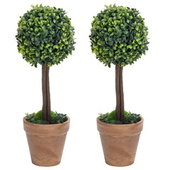 Two 16.1-inch green artificial boxwood ball plants in terracotta pots.