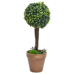 Two 16.1-inch green artificial boxwood ball plants in pots, 2-pack.