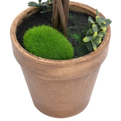 Two 16.1-inch green artificial boxwood ball plants with eucalyptus stems in terracotta pots.