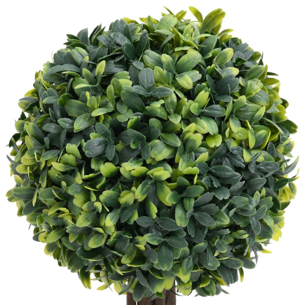 Two 16.1-inch green artificial boxwood ball plants with pots and stems.