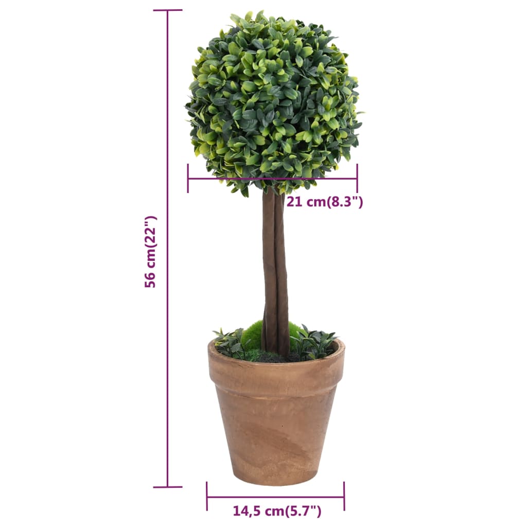 A single artificial boxwood ball plant in a terracotta pot, measuring 56 cm (22") tall.