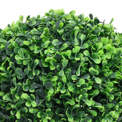 Two green artificial boxwood ball plants, each 14.6 inches in diameter.