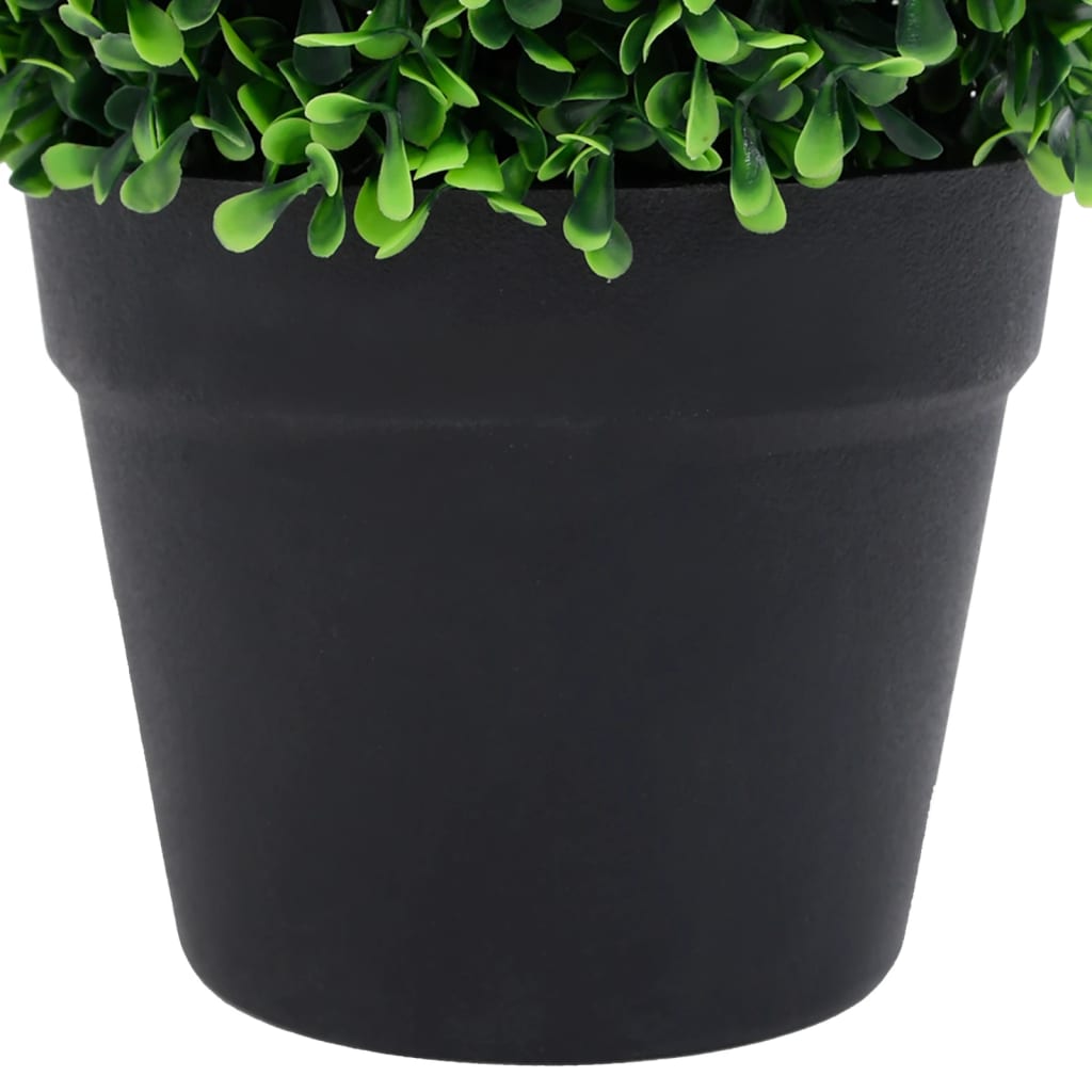 Two artificial green boxwood ball plants, 14.6 inches each, in black pots.