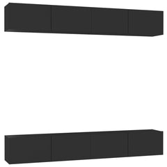 TV Cabinet Set of 4 Black Engineered wood TV Cabinet