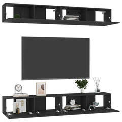 TV Cabinet Set of 4 Black Engineered wood TV Cabinet
