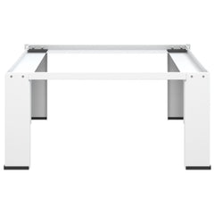 White steel washing machine pedestal with 220 lb capacity and rubber feet.