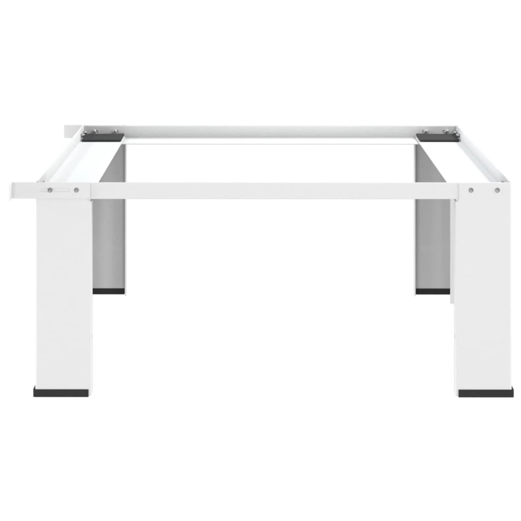 White steel washing machine pedestal with 220 lb capacity and raised frame.