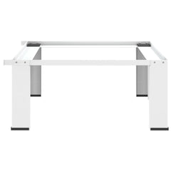 White steel washing machine pedestal with 220 lb capacity and raised frame.