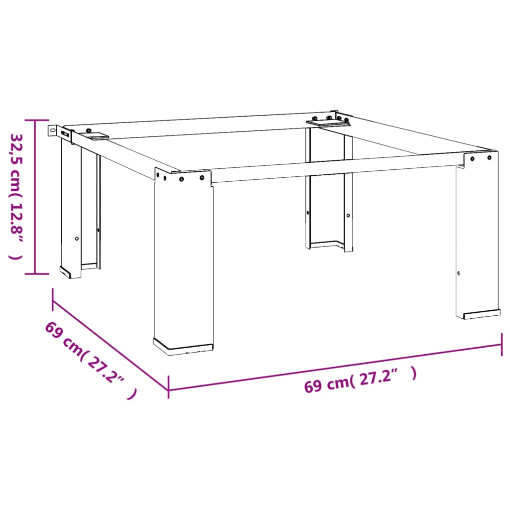 White steel washing machine pedestal with 220 lb capacity and dimensions shown.