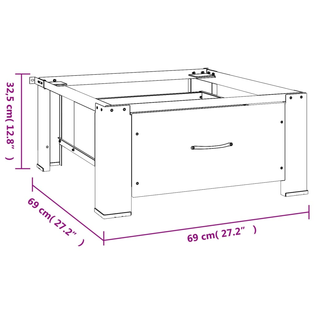White steel washing machine pedestal with drawer, dimensions 69x69x32.5 cm.