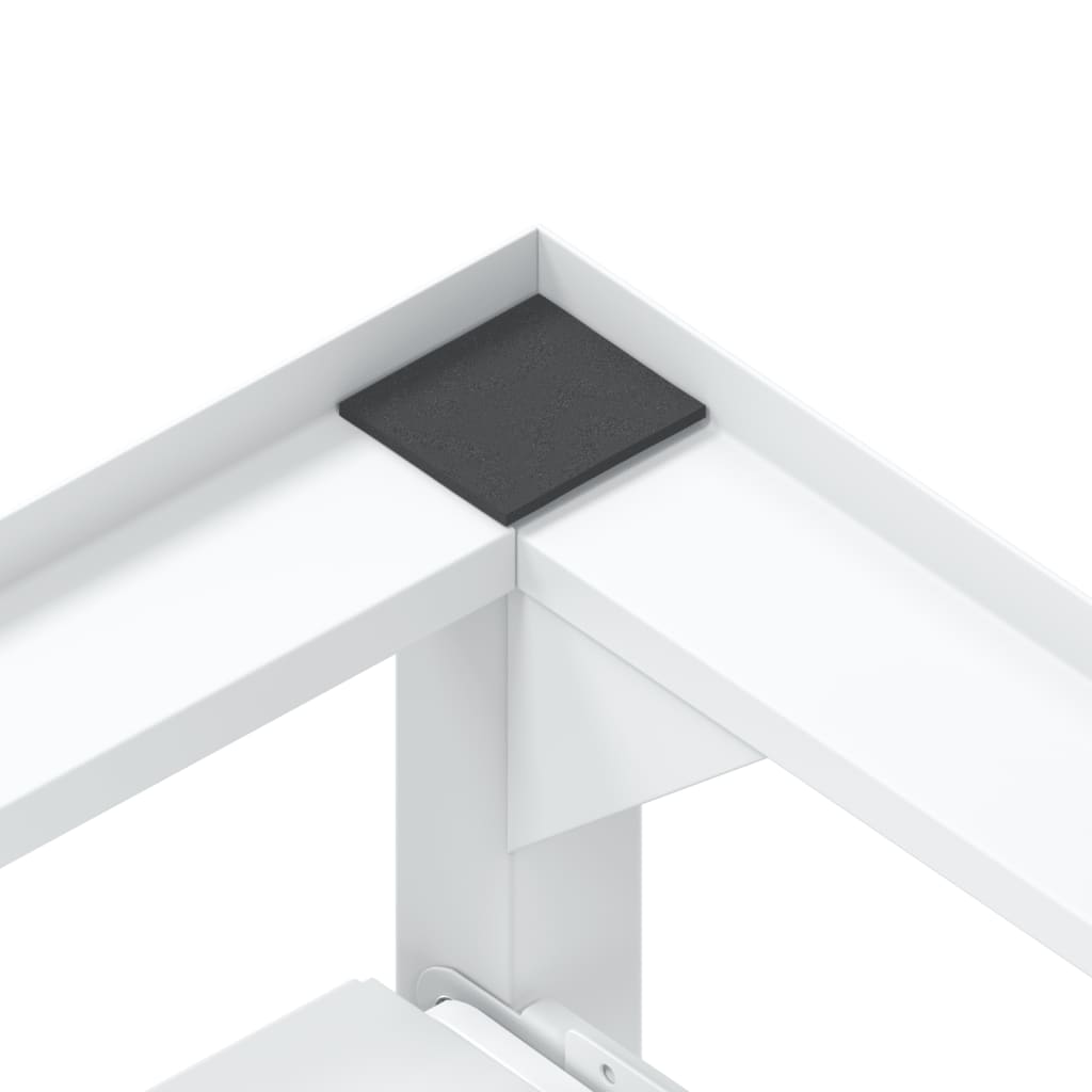 White steel washing machine pedestal with shelf and corner view.